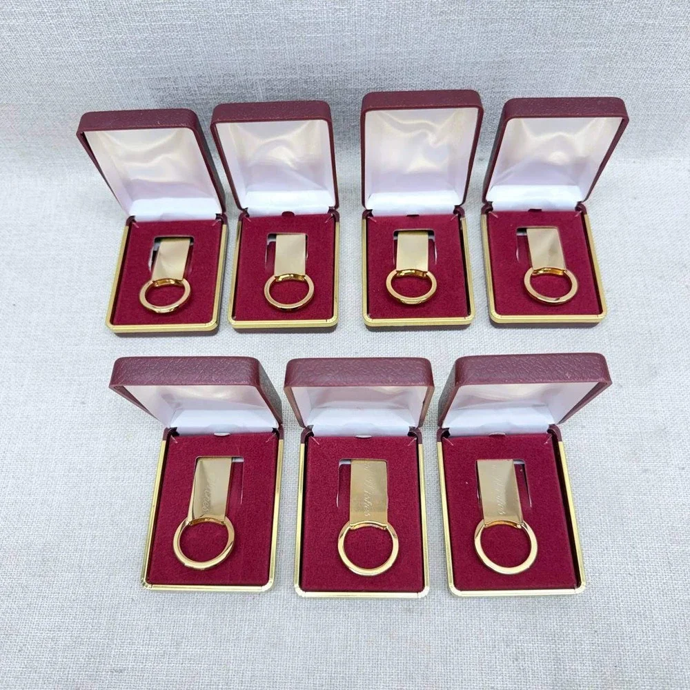 Lot of 7 Vintage Gold Tone Keychains Best Wishes Engraved & Blank Gift Boxed